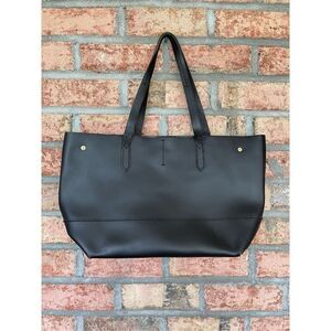 J. Crew Womens Black Leather Snap Closure Double Handle Uptown Tote Bag